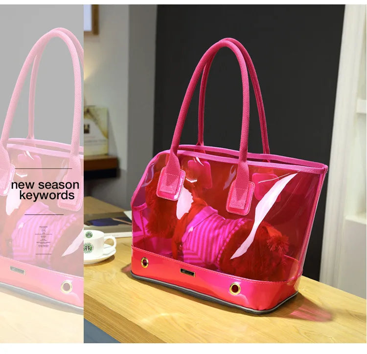 Transparent Dog Carrier Bag | Stylish PVC Pet Tote for Small Dogs