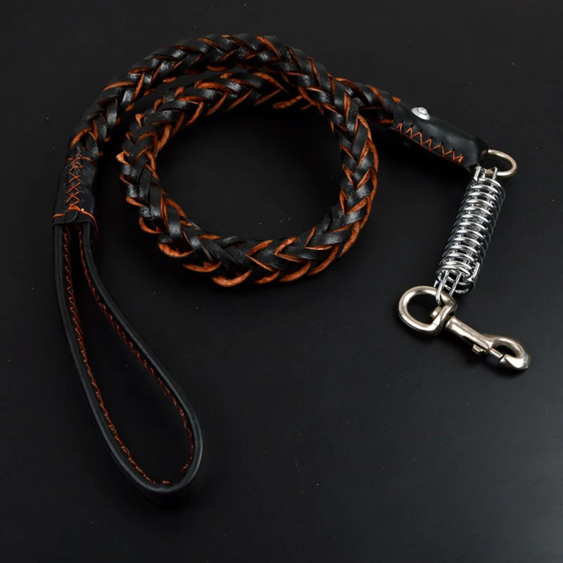 Pet Leather Dog Collar Leash For Large Dog Leather Dog Traction Drag Tow Rope Chain Pet Dog Supplies Accessories Prevent Runaway Fashioned Furbabies