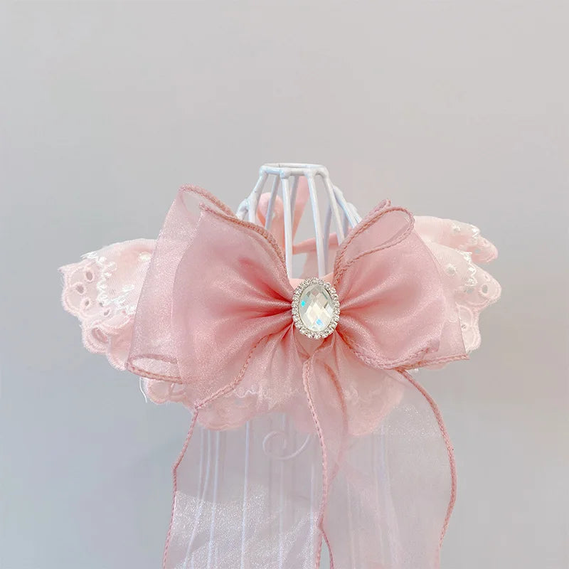 Fashion Pink Lace Bowknot Collars For Small Medium Dog Necklaces Cute Pet Dog Bibs Dog Supplies Jewelry Accessories Fashioned Furbabies