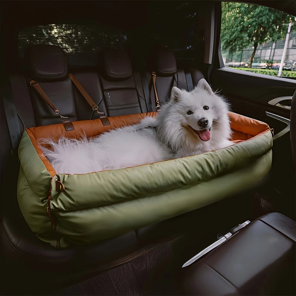 Luxury Dog Beds Faux Leather Dog Car Seat Booster Double Seats Pet Car Seat Bed with Safety Buckle  Pet Beds Fashioned Furbabies