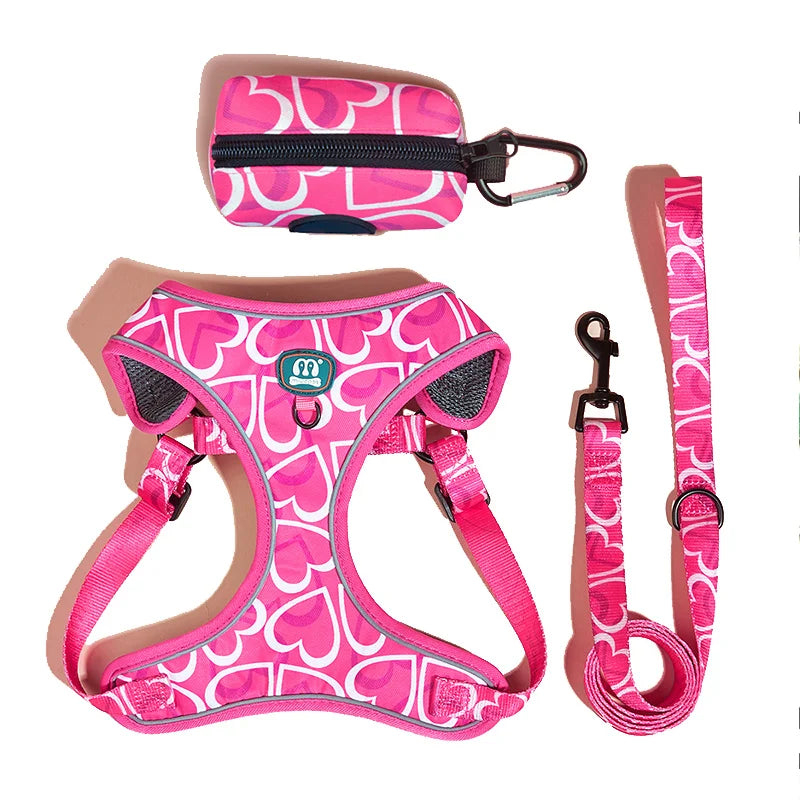 Adjustable Pet Harness Leash Walk Kit Poop Bag Holder Gift for Small Dogs