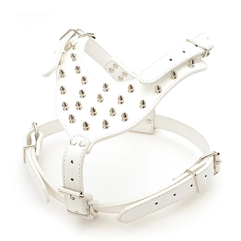 Large Dog Zinc alloy Rivets Spiked Studded PU Leather Dog Harness for Pitbull big Breed Dogs Pet Harnesses vest dog chest strap Fashioned Furbabies