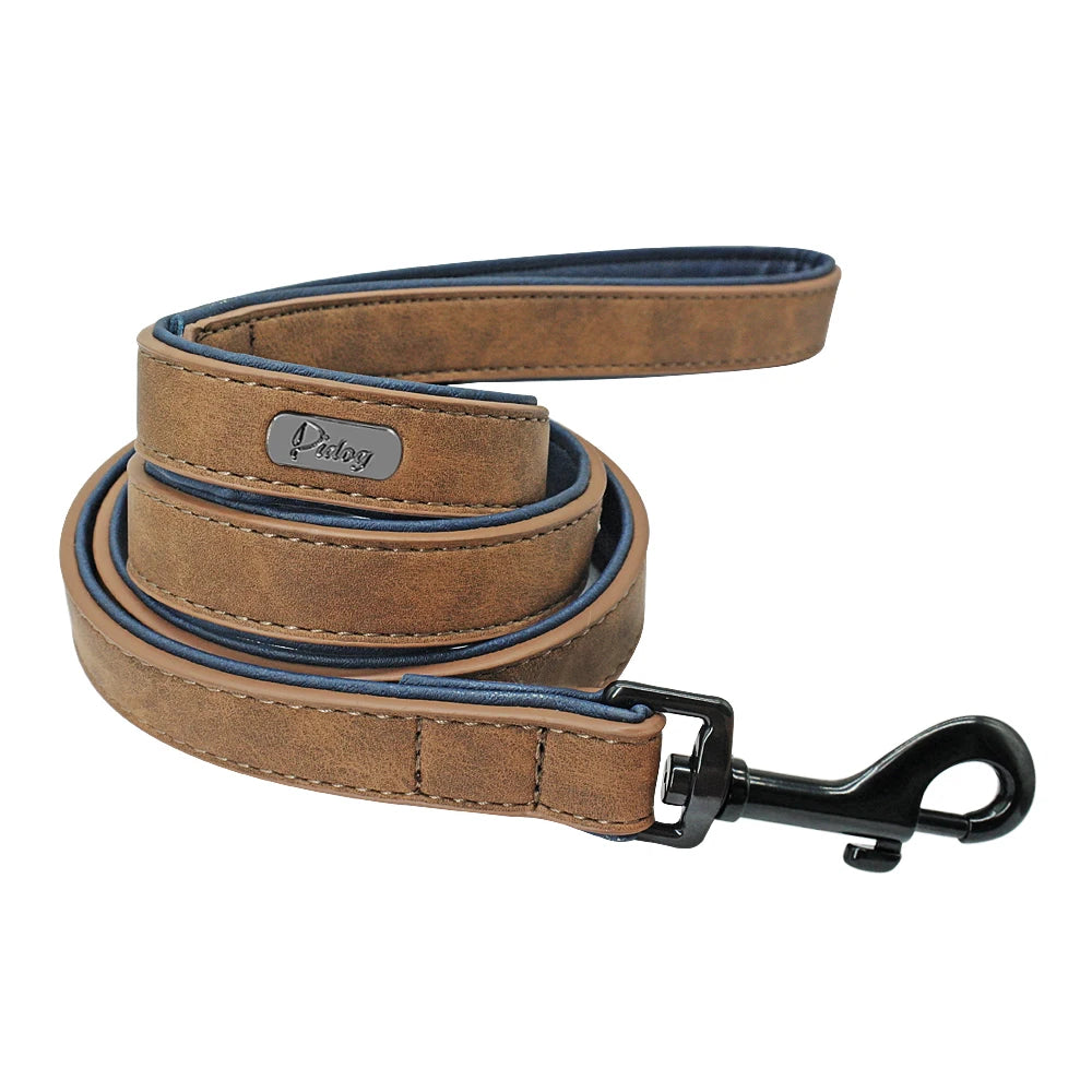 Leather Dog Collar Leash Custom Durable Leather Pet Collars and Leashes Walking Leads Strap Cusomized for Small Medium Large Dog Fashioned Furbabies