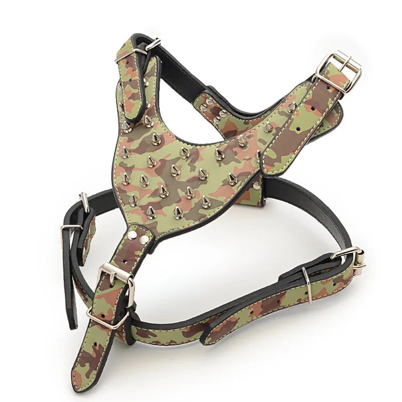 Large Dog Zinc alloy Rivets Spiked Studded PU Leather Dog Harness for Pitbull big Breed Dogs Pet Harnesses vest dog chest strap Fashioned Furbabies