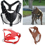 Large Dog Zinc alloy Rivets Spiked Studded PU Leather Dog Harness for Pitbull big Breed Dogs Pet Harnesses vest dog chest strap Fashioned Furbabies