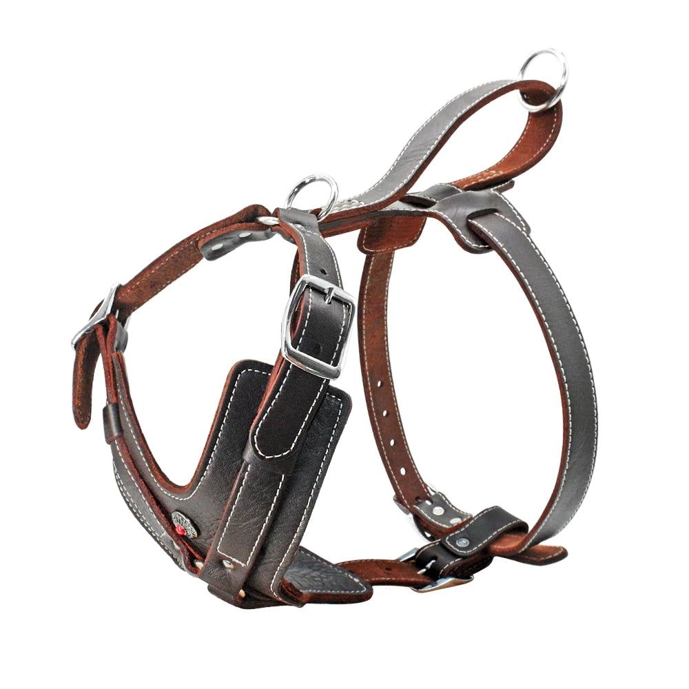 Durable Dog Harness Large Dogs Genuine Leather Harnesses Pet Training Vest With Quick Control Handle For Labrador Pitbull Fashioned Furbabies