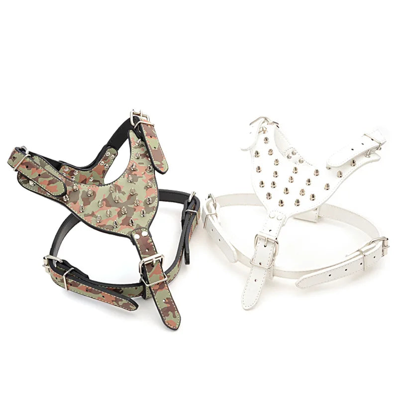 Large Dog Zinc alloy Rivets Spiked Studded PU Leather Dog Harness for Pitbull big Breed Dogs Pet Harnesses vest dog chest strap Fashioned Furbabies