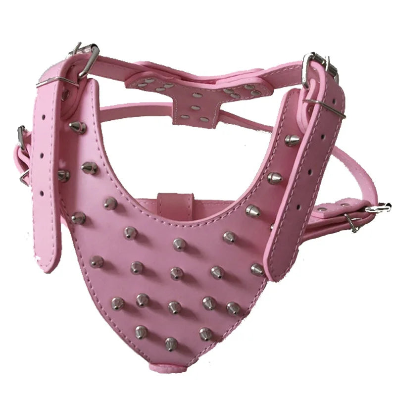 Large Dog Zinc alloy Rivets Spiked Studded PU Leather Dog Harness for Pitbull big Breed Dogs Pet Harnesses vest dog chest strap Fashioned Furbabies
