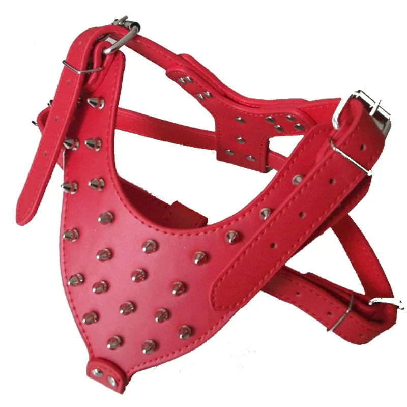 Large Dog Zinc alloy Rivets Spiked Studded PU Leather Dog Harness for Pitbull big Breed Dogs Pet Harnesses vest dog chest strap Fashioned Furbabies