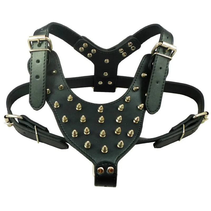 Large Dog Zinc alloy Rivets Spiked Studded PU Leather Dog Harness for Pitbull big Breed Dogs Pet Harnesses vest dog chest strap Fashioned Furbabies