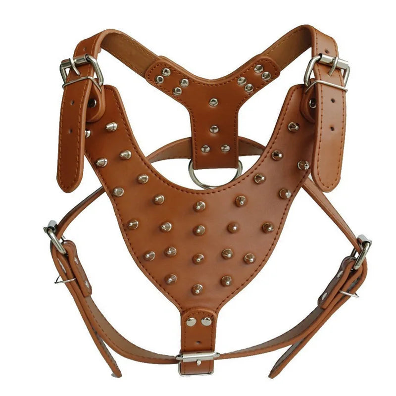 Large Dog Zinc alloy Rivets Spiked Studded PU Leather Dog Harness for Pitbull big Breed Dogs Pet Harnesses vest dog chest strap Fashioned Furbabies