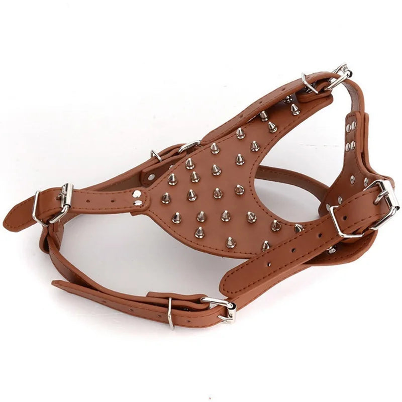 Large Dog Zinc alloy Rivets Spiked Studded PU Leather Dog Harness for Pitbull big Breed Dogs Pet Harnesses vest dog chest strap Fashioned Furbabies