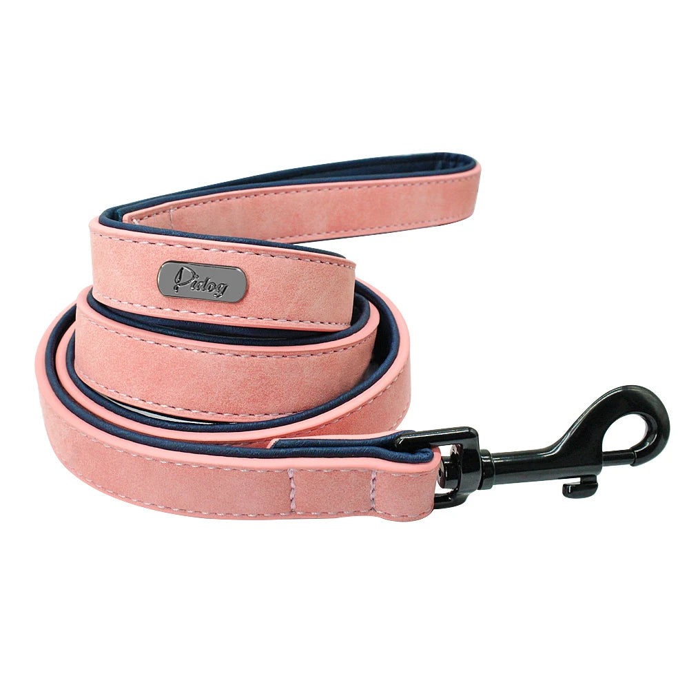 Leather Dog Collar Leash Custom Durable Leather Pet Collars and Leashes Walking Leads Strap Cusomized for Small Medium Large Dog Fashioned Furbabies