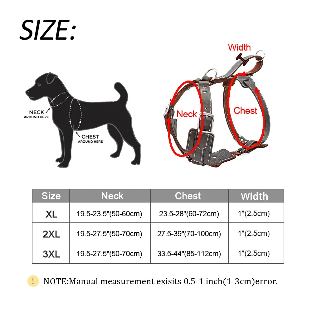 Durable Dog Harness Large Dogs Genuine Leather Harnesses Pet Training Vest With Quick Control Handle For Labrador Pitbull Fashioned Furbabies