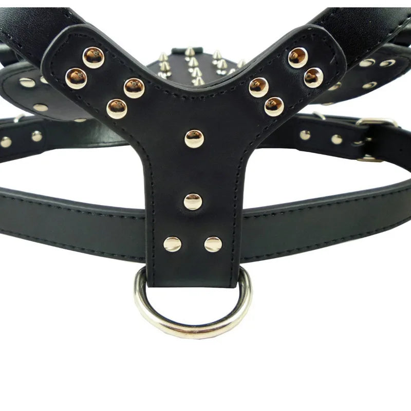 Large Dog Zinc alloy Rivets Spiked Studded PU Leather Dog Harness for Pitbull big Breed Dogs Pet Harnesses vest dog chest strap Fashioned Furbabies