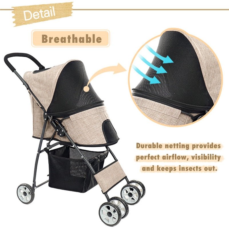 Pet Dog Puppy Cat Travel Stroller Pushchair Jogger Folding, Wheels Outdoor Travel Supplie