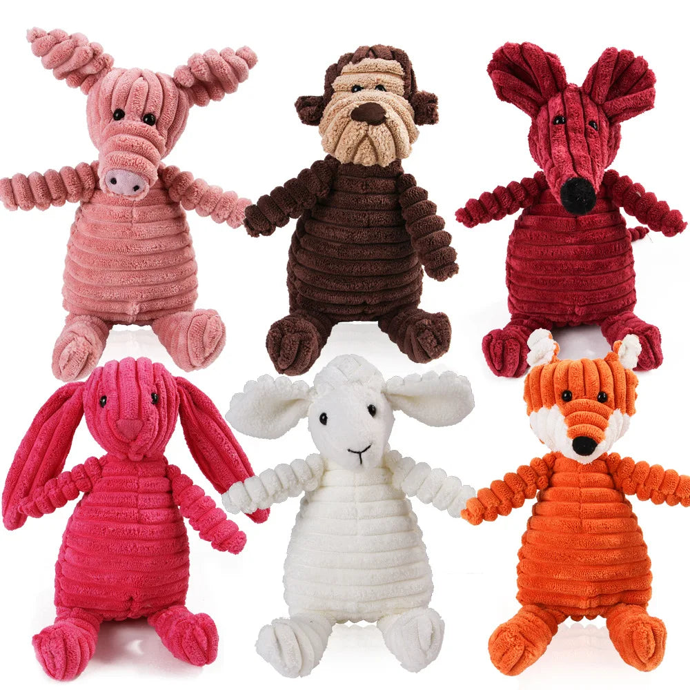 Squeaky Plush Dog Molar Toy — Corduroy Animal Characters for Chewing, Dental Health & Play | 18 Stylesh