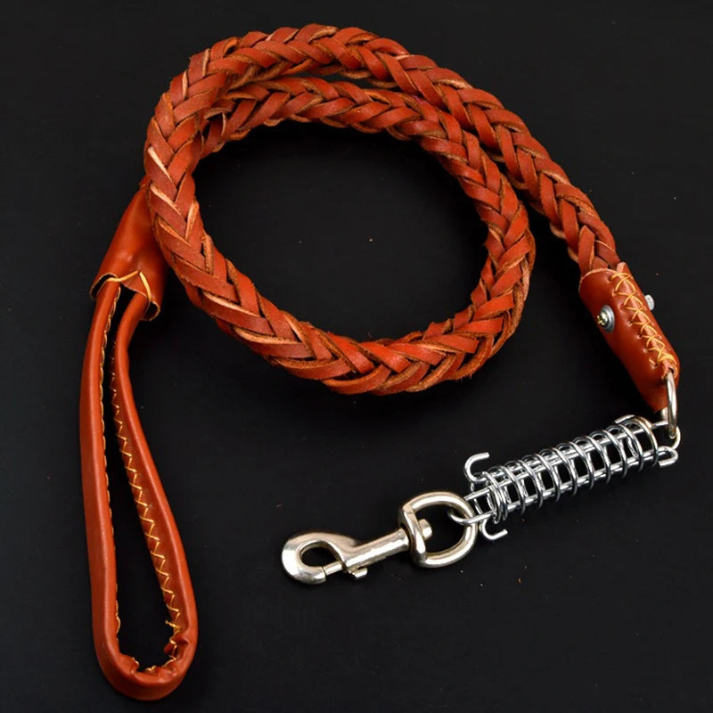 Pet Leather Dog Collar Leash For Large Dog Leather Dog Traction Drag Tow Rope Chain Pet Dog Supplies Accessories Prevent Runaway Fashioned Furbabies