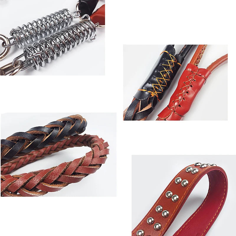 Pet Leather Dog Collar Leash For Large Dog Leather Dog Traction Drag Tow Rope Chain Pet Dog Supplies Accessories Prevent Runaway Fashioned Furbabies