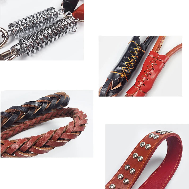 Pet Leather Dog Collar Leash For Large Dog Leather Dog Traction Drag Tow Rope Chain Pet Dog Supplies Accessories Prevent Runaway Fashioned Furbabies