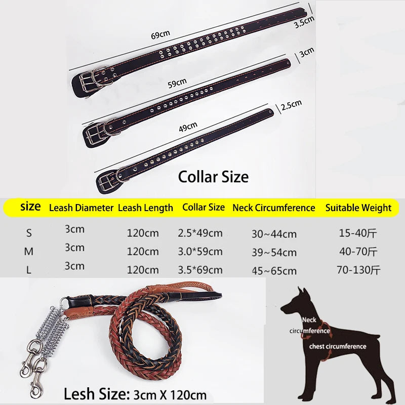 Pet Leather Dog Collar Leash For Large Dog Leather Dog Traction Drag Tow Rope Chain Pet Dog Supplies Accessories Prevent Runaway Fashioned Furbabies