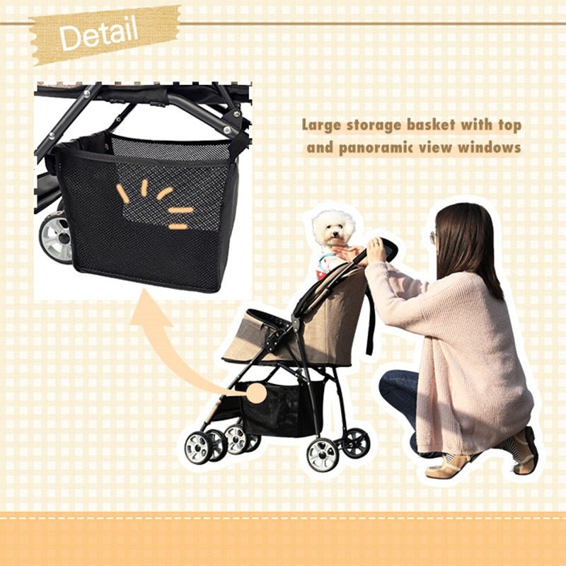 Pet Dog Puppy Cat Travel Stroller Pushchair Jogger Folding, Wheels Outdoor Travel Supplie