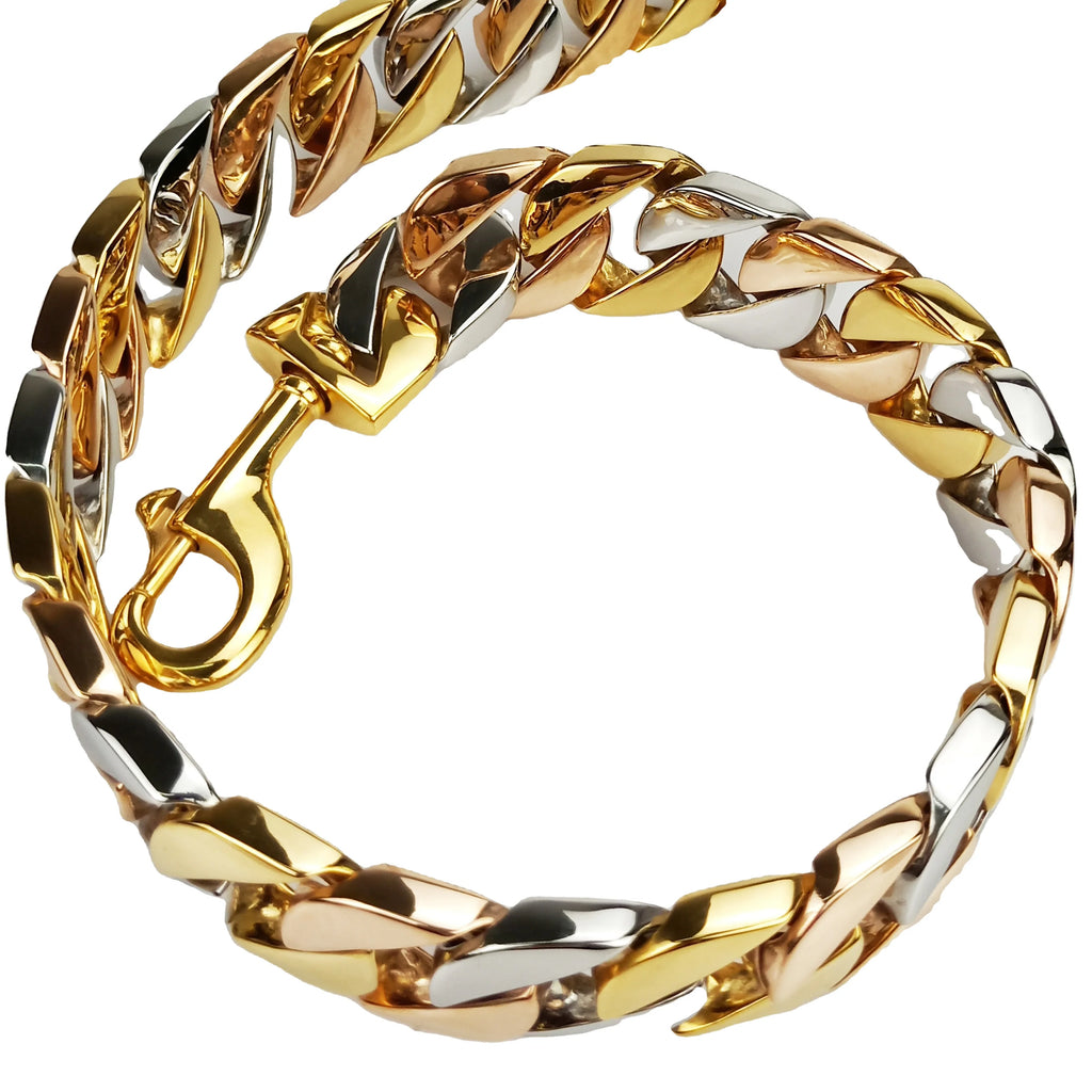 Manufacturers Pet Leather Handle Stainless Steel Leashes Gold Cuban Chain Dog Harness Big Dog Collars and Leads