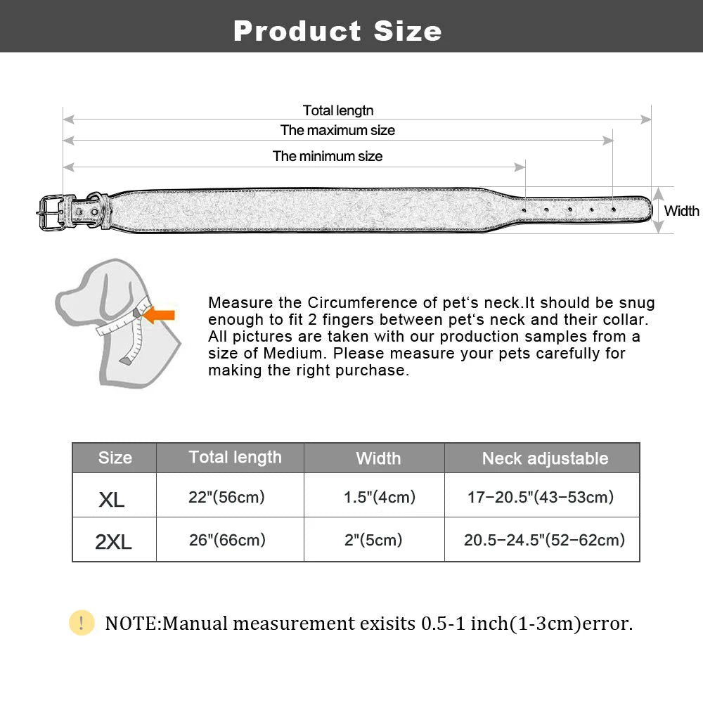 Wide Leather Dog Collar Padded Pet Collars Dog Collar for Medium Large Dogs Pitbull Bulldog German Shepherd 2XL Fashioned Furbabies