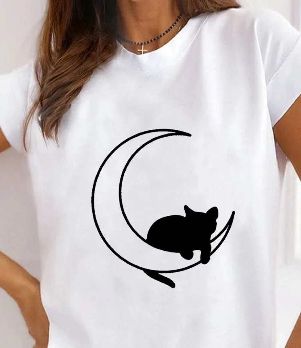 Women's Cat Animal Print T-Shirt, Pet Love Style Clothes, Summer Female T-shirts, Short Sleeve, Ladies Fashion, Women's Clothing