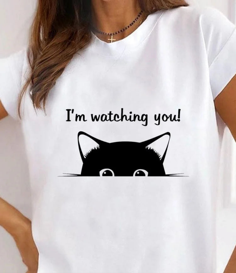 Women's Cat Animal Print T-Shirt, Pet Love Style Clothes, Summer Female T-shirts, Short Sleeve, Ladies Fashion, Women's Clothing