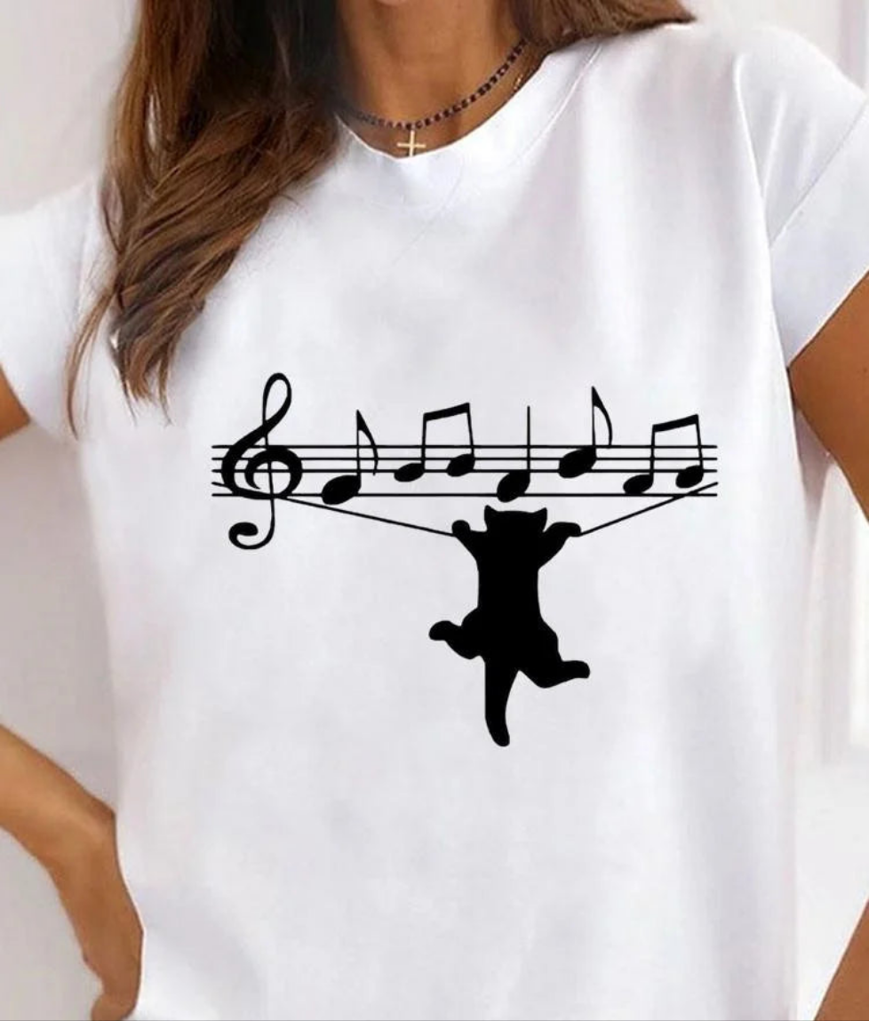 Women's Cat Animal Print T-Shirt, Pet Love Style Clothes, Summer Female T-shirts, Short Sleeve, Ladies Fashion, Women's Clothing