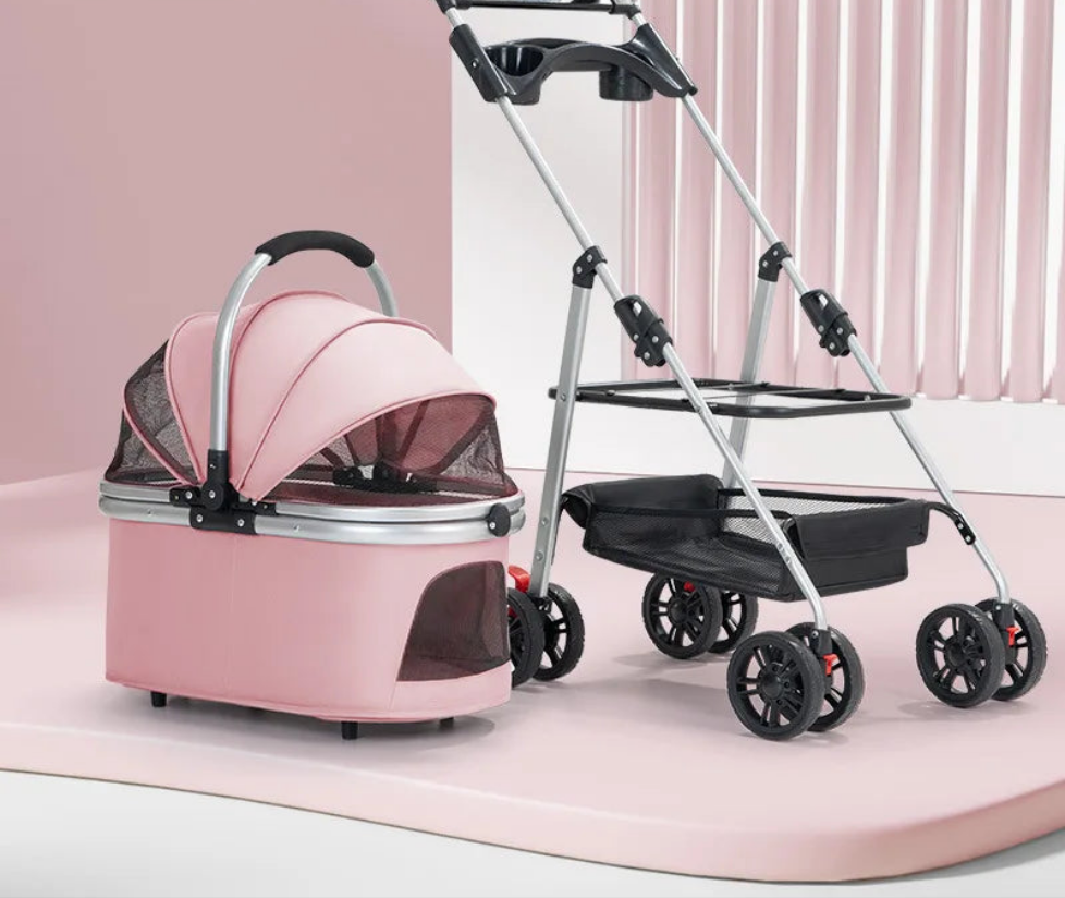 3-in-1 Pet Stroller for Medium Dogs Puppy Cat Stroller  with Detachable Carrier Pad Lightweight Foldable Aluminum Alloy Frame Fashioned Furbabies