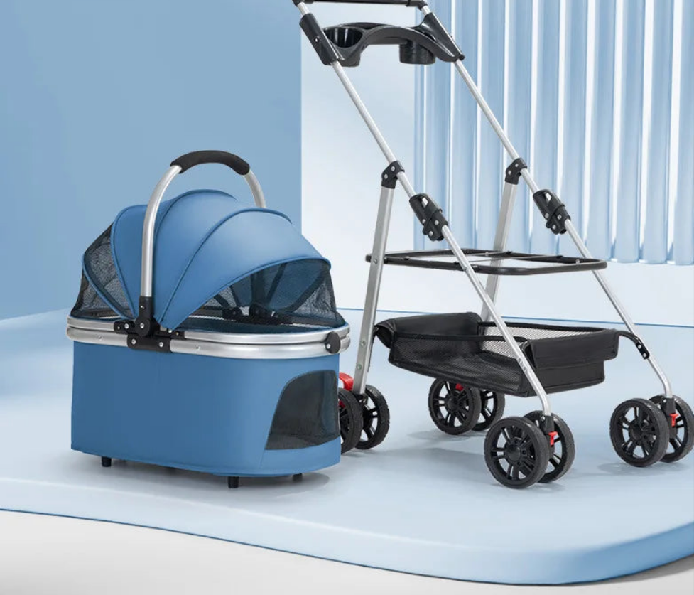 3-in-1 Pet Stroller for Medium Dogs Puppy Cat Stroller  with Detachable Carrier Pad Lightweight Foldable Aluminum Alloy Frame Fashioned Furbabies