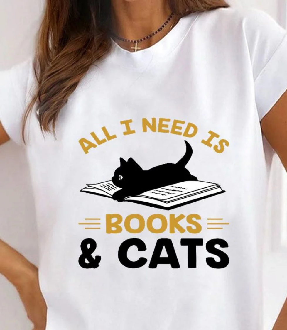 Women's Cat Animal Print T-Shirt, Pet Love Style Clothes, Summer Female T-shirts, Short Sleeve, Ladies Fashion, Women's Clothing