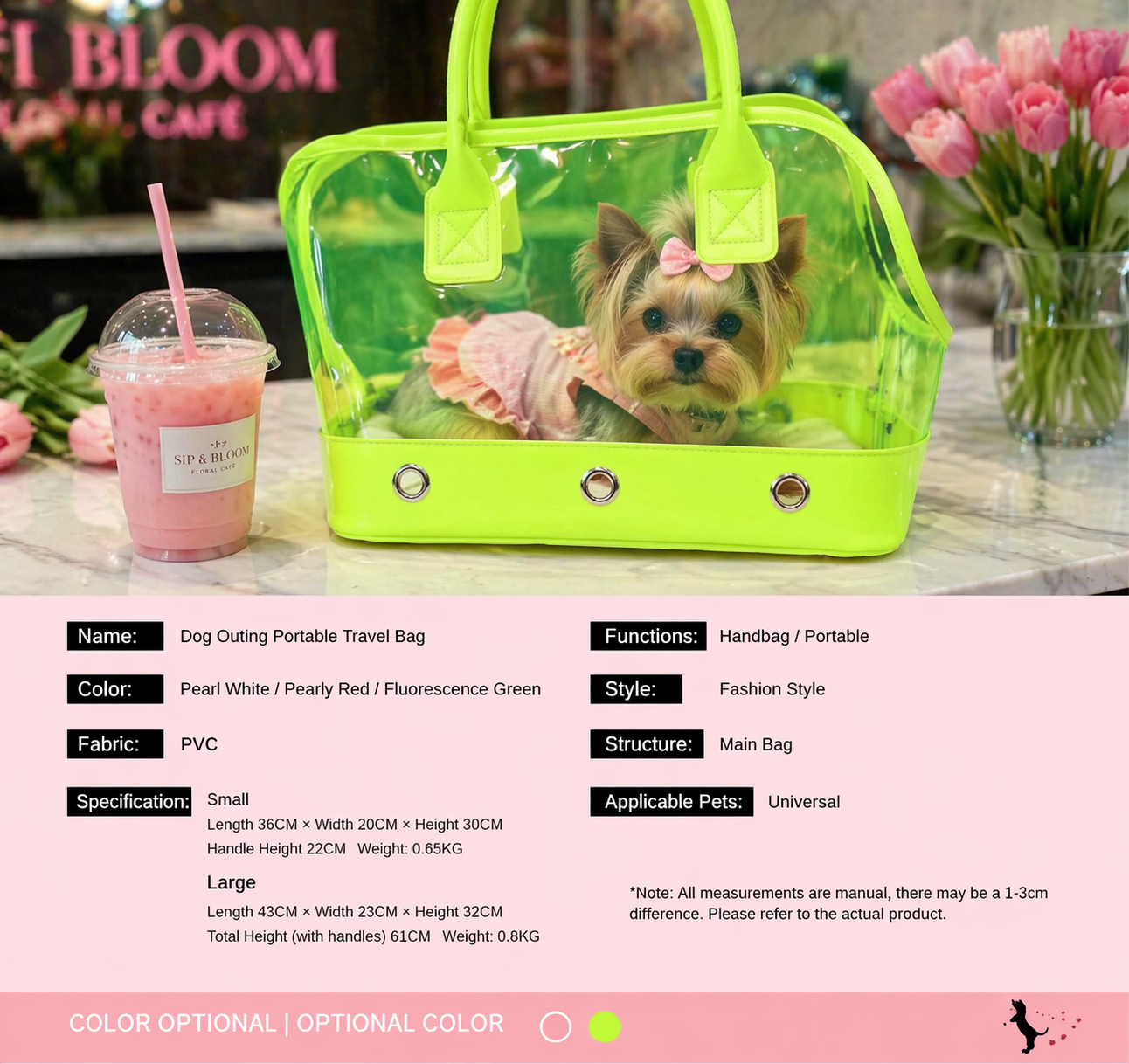 Transparent Dog Carrier Bag | Stylish PVC Pet Tote for Small Dogs