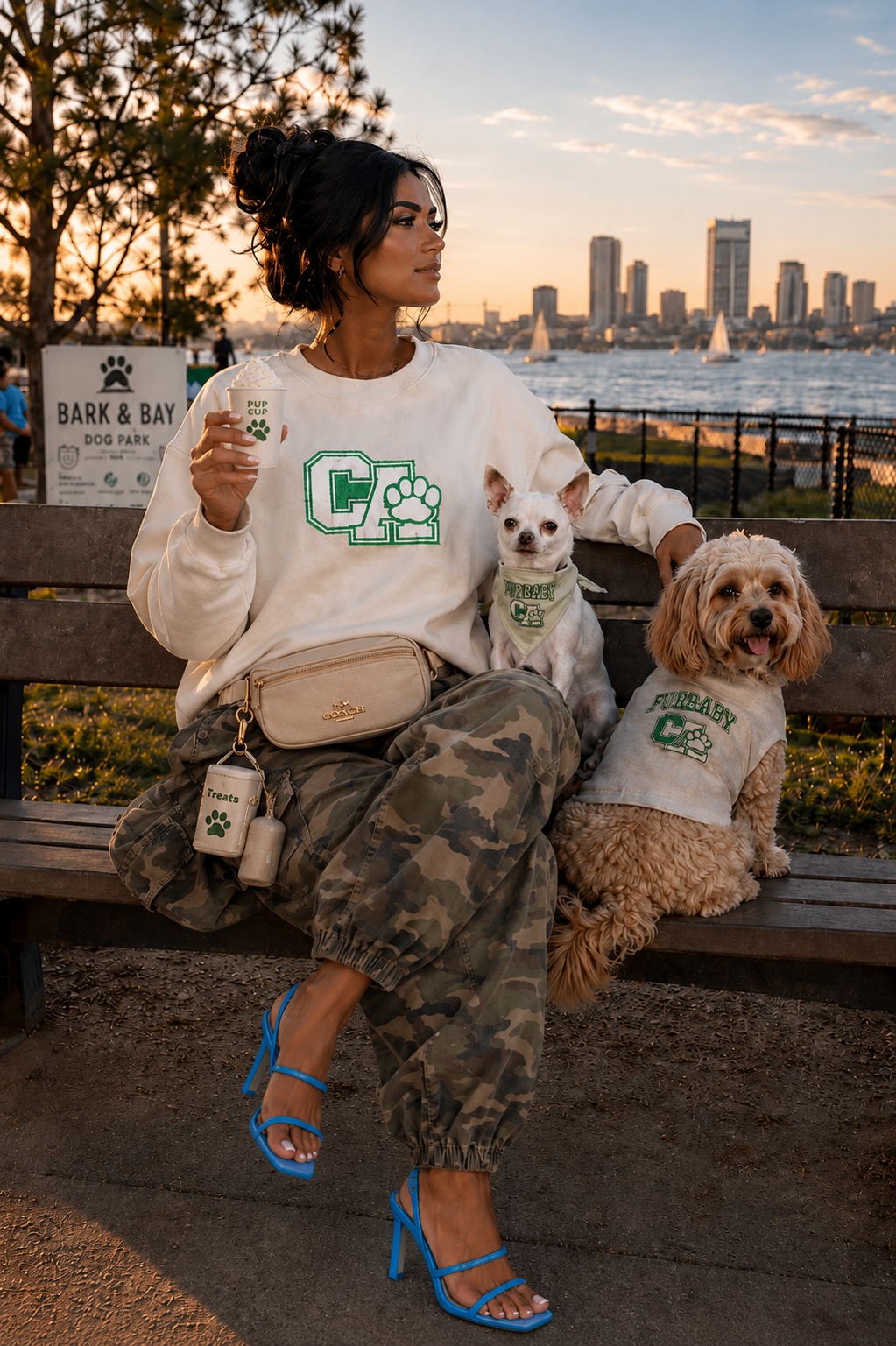 California Embroidered Crewneck Sweatshirt — Green Vintage 'CA' Paw Logo