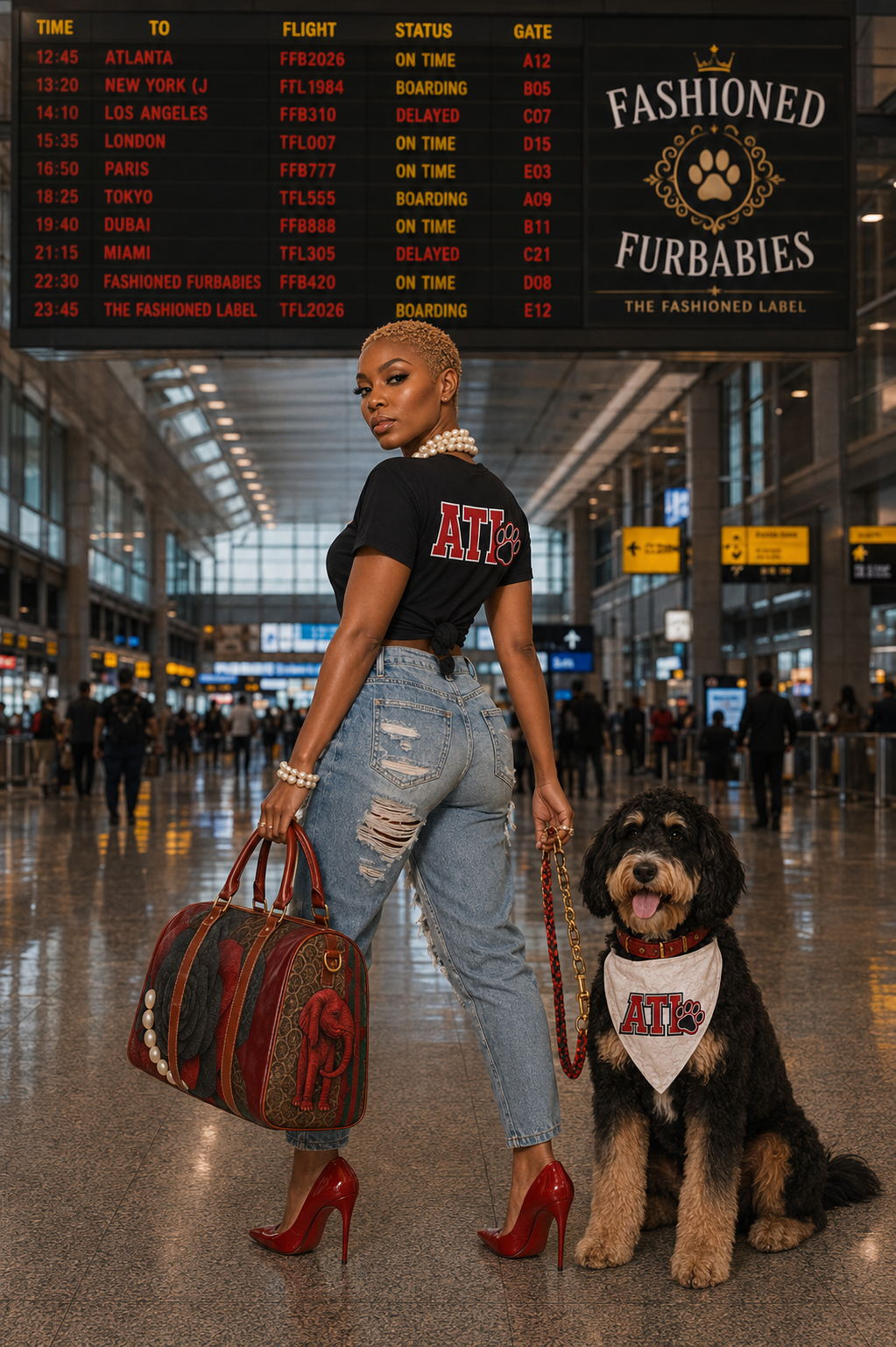 HBCU Inspired Waterproof Travel Duffle — Black & Red Rose Pearl with Elephant Detail