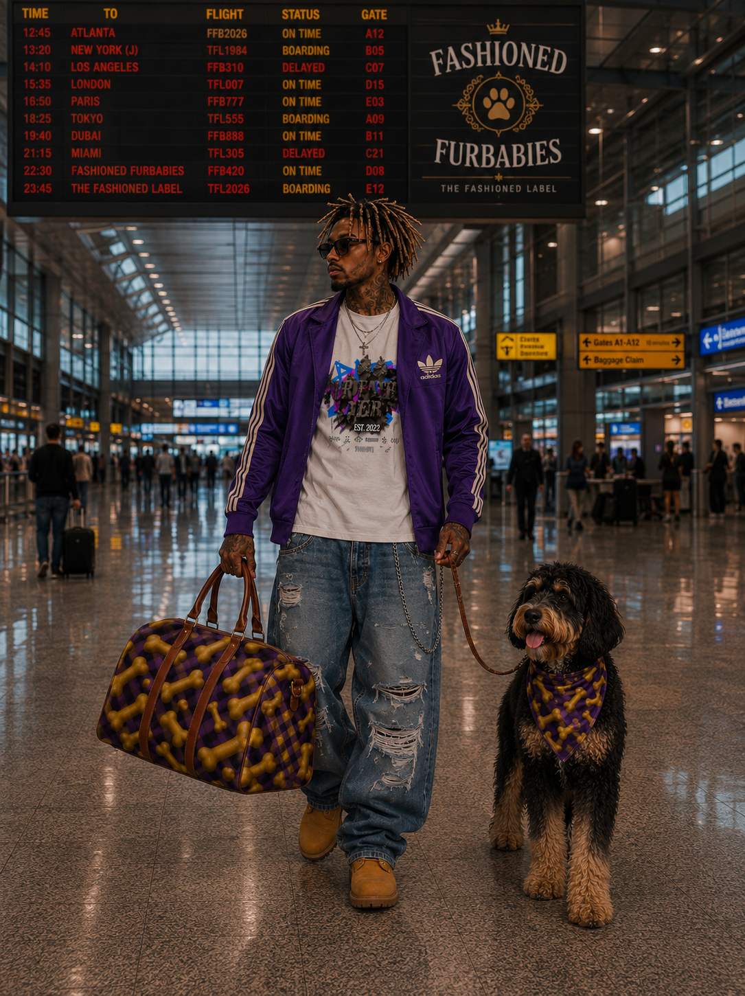 HBCU Inspired Q Dogs Purple & Gold Bone Duffle Bag