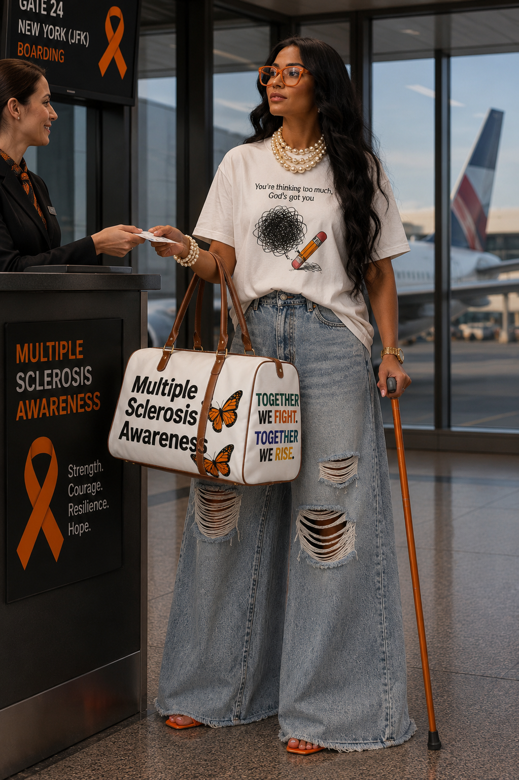 Multiple Sclerosis Awareness Waterproof Travel Bag — Monarch Butterfly Accent