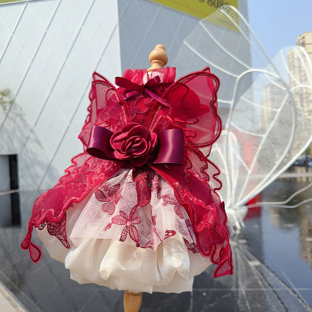Butterfly Wing Princess Dress - Handmade Lace & Flower Design