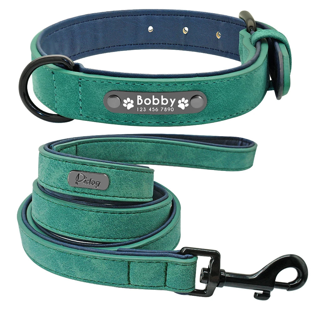 Leather Dog Collar Leash Custom Durable Leather Pet Collars and Leashes Walking Leads Strap Cusomized for Small Medium Large Dog Fashioned Furbabies