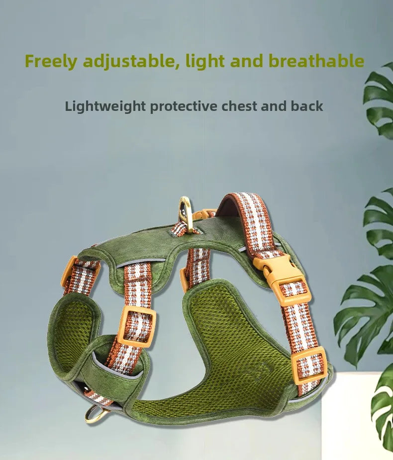 Retro leather pet chest strap, explosion-proof, reflective dog chest and back, breathable and adjustable Fashioned Furbabies