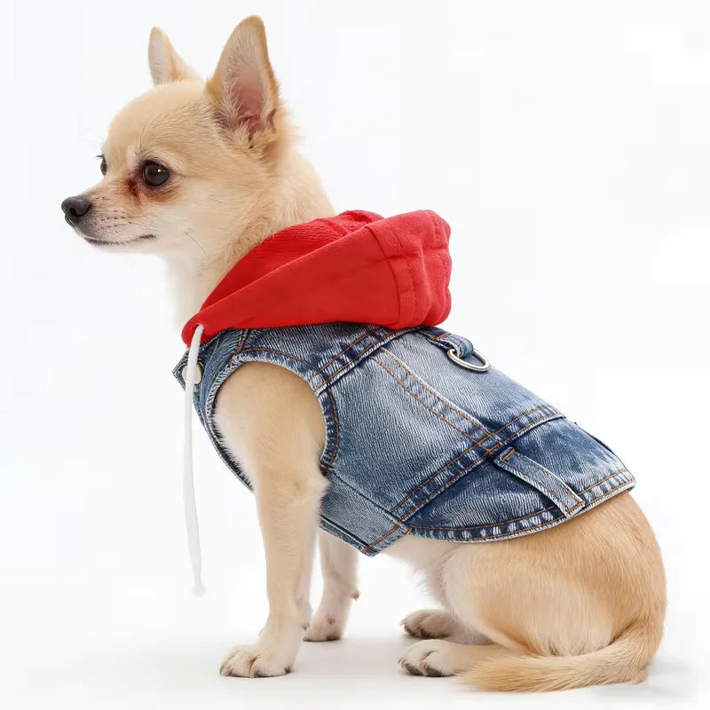 Denim Pet Clothes for Small Dogs Puppy Jeans Hoodie with Gray Cap Blue Denim Chihuahua Jacket 2026 New Designer Cowboy Shirt