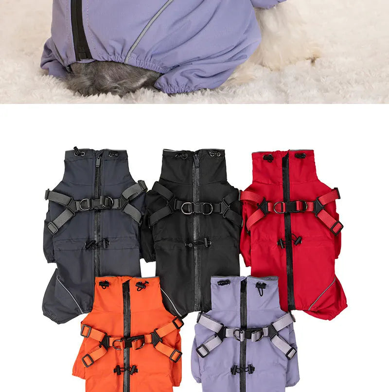 Waterproof Dog Rain Jacket with Built-In Harness — Windproof Jumpsuit for Small to Large Dogs | S–5XL