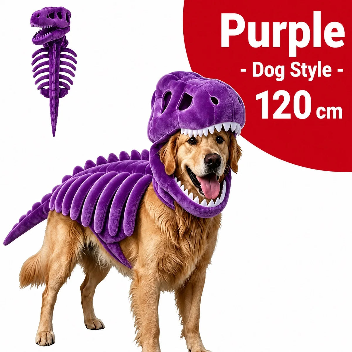 Halloween Dinosaur Skeleton Pet Costume | Plush Over-the-Head Cosplay for Dogs & Cats