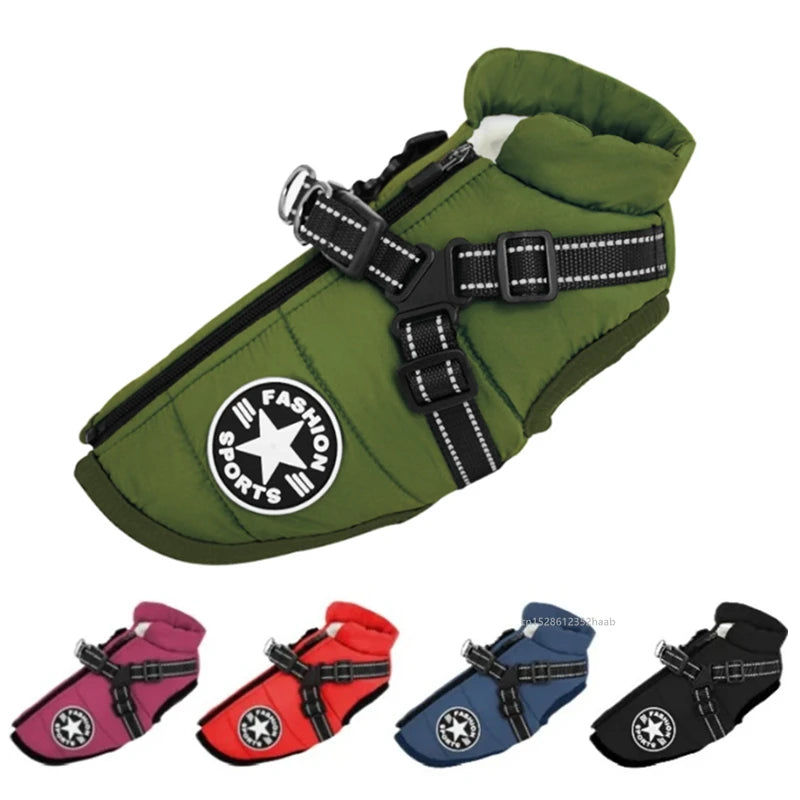 Winter Waterproof Dog Jacket with Built-In Harness — Warm Coat Vest for Small & Medium Dogs