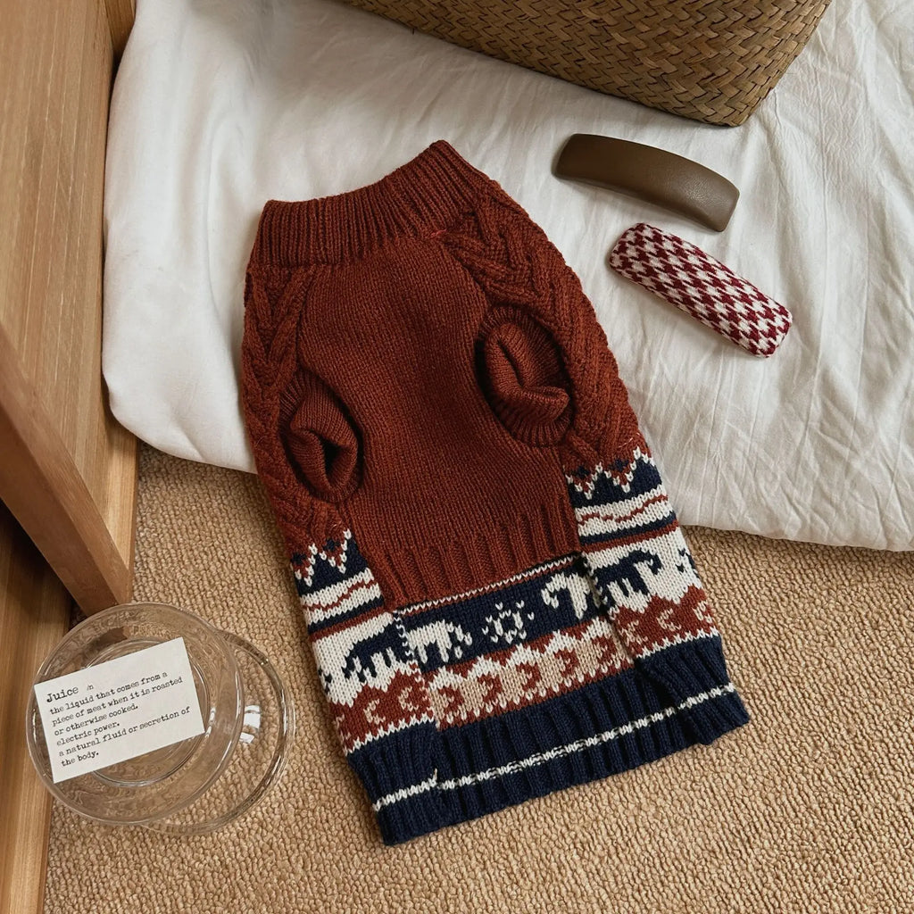 Striped Knit Dog Sweater — Cozy Winter Pullover for Small Dogs & Puppies | XS–XL