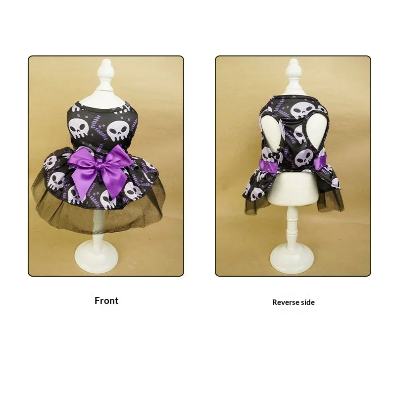 Halloween Puff Skirt for Dogs | Pumpkin & Skull Print Tutu Dress for Small & Medium Dogs S–XL