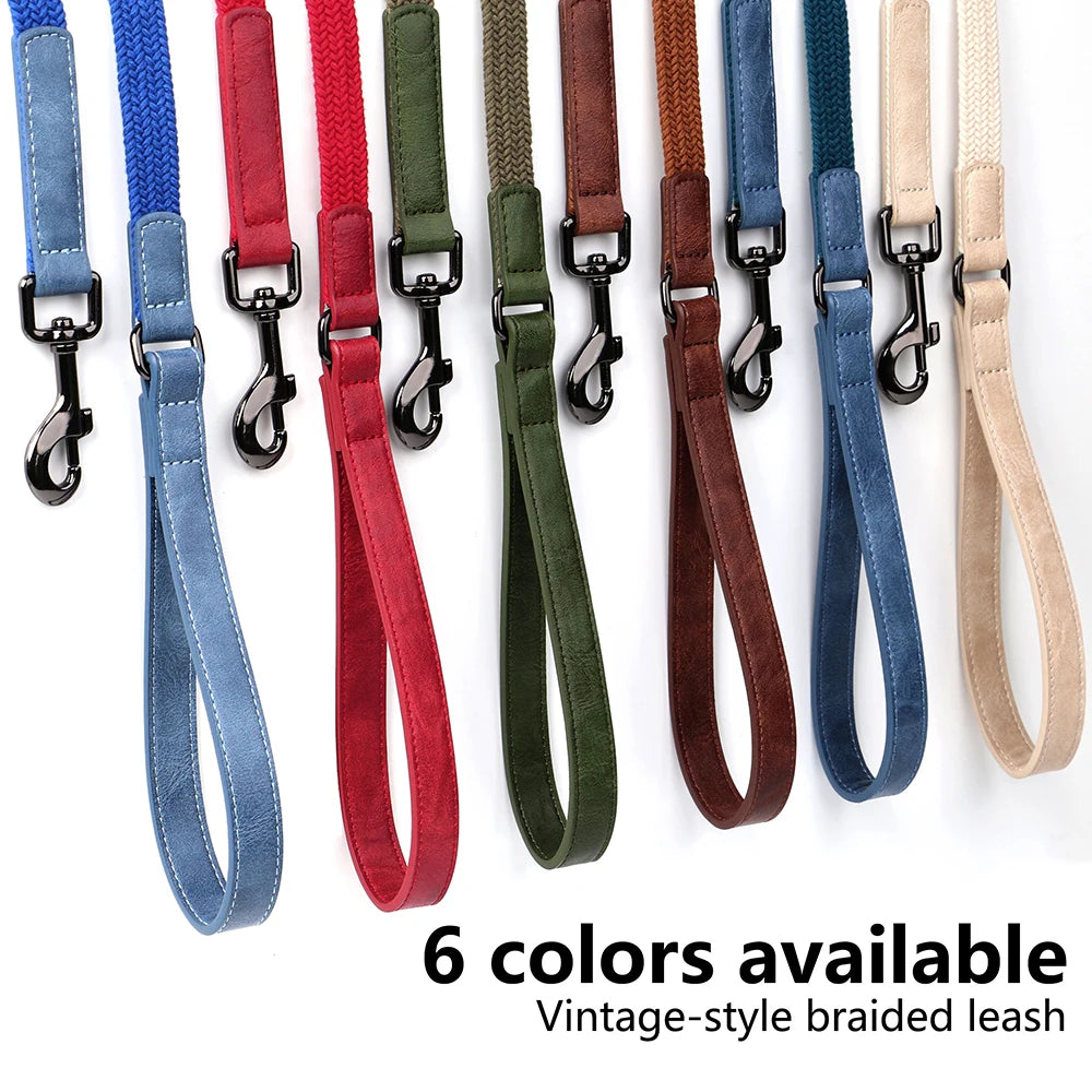 5ft Nylon Dog Leash with Soft PU Leather Handle — 360° Rotatable Hook for Small, Medium & Large Dogs | 6 Colors