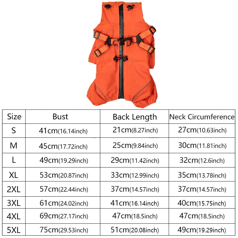 Waterproof Dog Rain Jacket with Built-In Harness — Windproof Jumpsuit for Small to Large Dogs | S–5XL